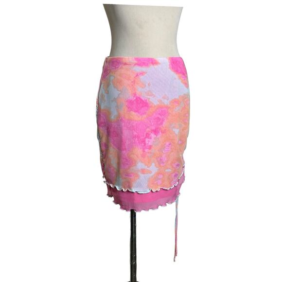 Wild fable pink orange print mesh lined mini skirt size small - Picture 8 of 8